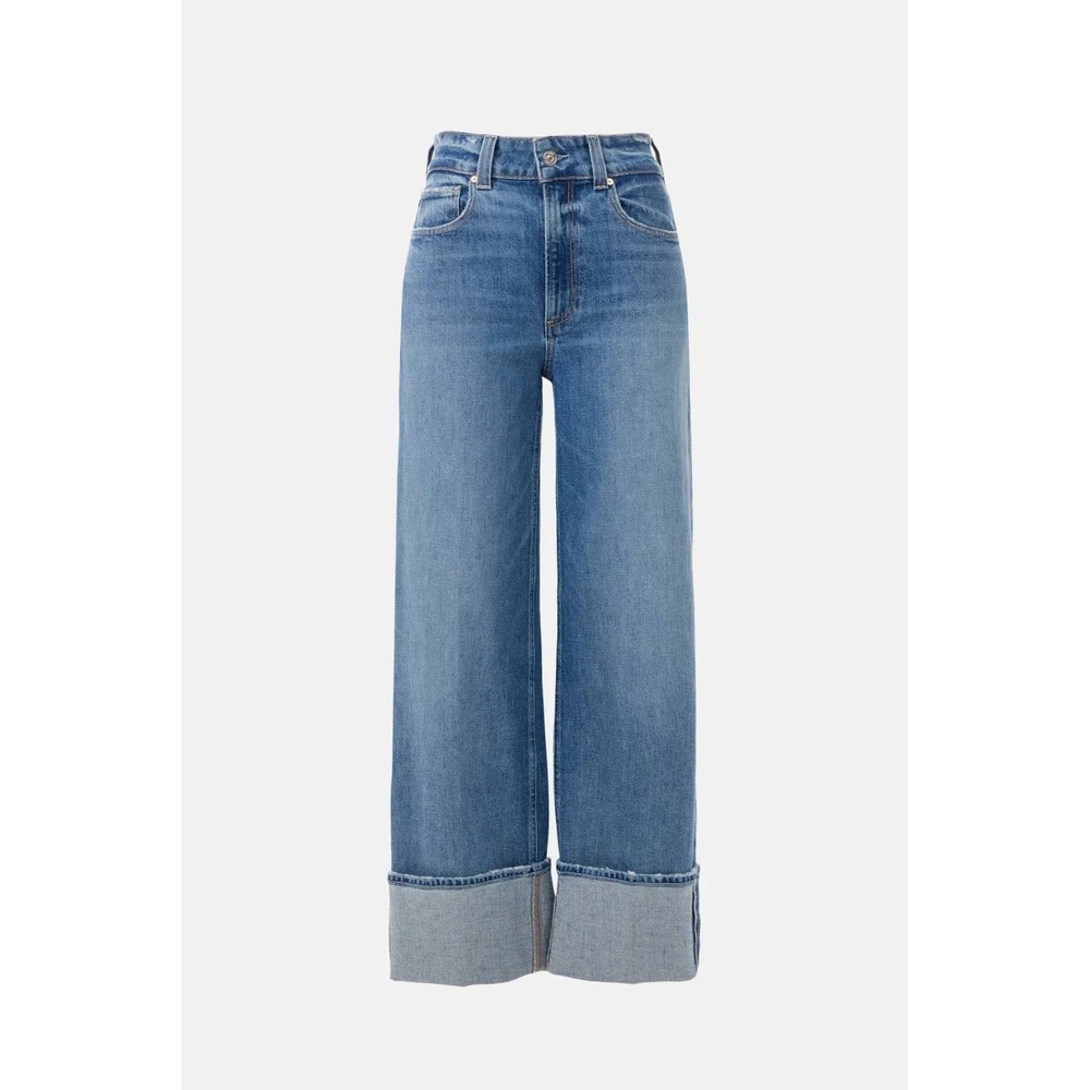 Paige Sasha Ankle Jeans Cuffed Wide Leg Blue High Rise Cropped Denim Womens 27 - Picture 5 of 14